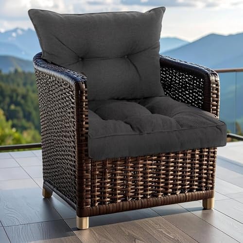 SLIPIO Outdoor Kissen für Gartenmöbel | Wasserfest Sitzkissen 50x50 cm & Rückenkissen 50x40 cm Polster Set für Gartenstühle | Hoch FÜLLPRO+ Füllung | Lounge Auflagen Stuhl, Gartenbank | Dunkelgrau