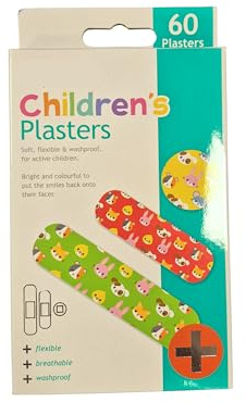 60 Children's Plasters - Colourful, Animal Print | Soft, Washproof, Breathable | Flexible Wound Care, First Aid for Kids, Toddlers & Schools – Large Value Pack