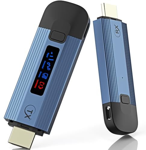 Transmisor y Receptor inalámbricos HDMI 4K, Plug&Play Extensor inalámbrico portátil HDMI Carcasa metálica con Pantalla led, transmisor de vídeo para monitorear/TV Desde la computadora portátil