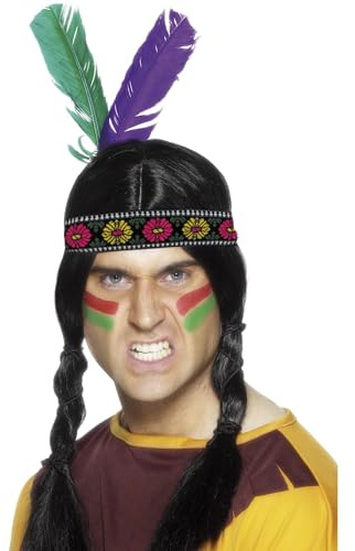 Smiffys Cinta de cabeza con plumas inspirado por los americanos nativos, multi-color, con 2 plumas Halloween, Carnaval