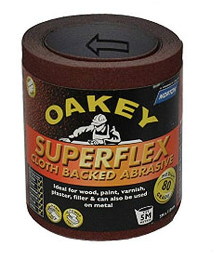Oakey Roll Cloth Back Sandpaper Aluminium Oxide 115mm x 5m 120 grit Fine Grade