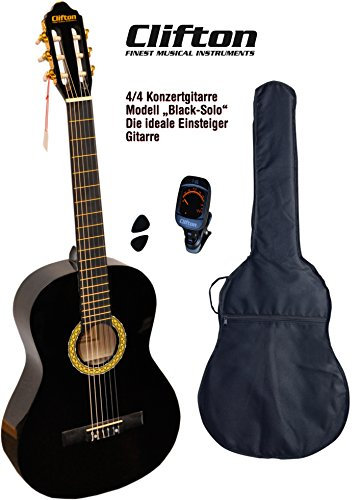 Clifton 4 4 chitarra da concerto Black solo Accordatore Digitale Custodia Imbottita con rueckengarniture