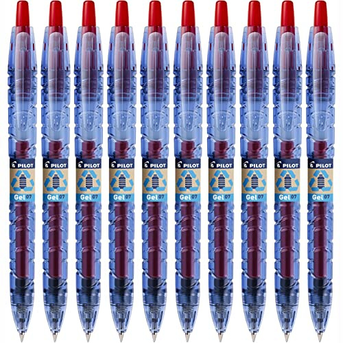 Pilot Begreen B2P Retractable Gel Rollerball Pen Recycled 0.7mm Tip 0.39mm Line Red (Pack 10)