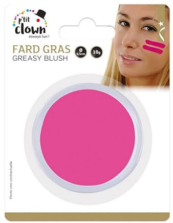 P'TIT CLOWN - 91021 - Fard Gras Rose - 10 g - Ø 6,5 cm - Pallete de Maquillage Déguisement Adulte - Make-up - Peinture Visage - Lavable - Non Toxique - Carnaval, Halloween, Anniversaire, Cosplay