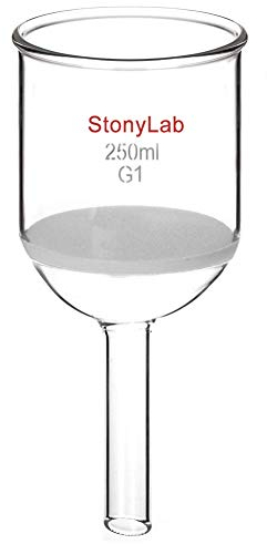 Vaso de borosilicato StonyLab Embudo de filtración Buchner con frita gruesa, Diámetro del disco de 30 mm, Profundidad de 90 mm, con junta interna cónica estándar 24/40-250ml
