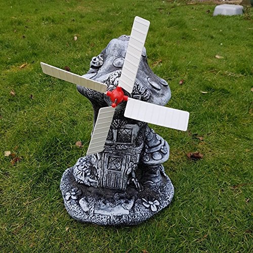 Mystical Mushroom Windmill Concrete Garden Ornament - Black & White