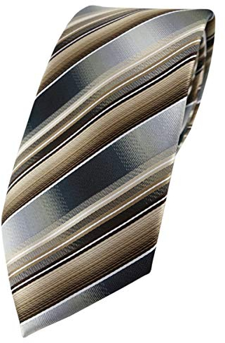 TigerTie Designer Krawatte in braun beige silber anthrazit grau gestreift