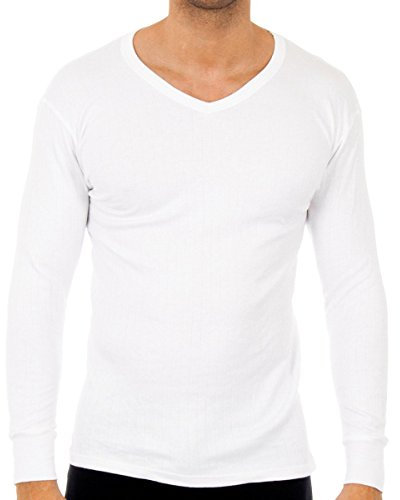 Abanderado Camiseta térmica de manga larga y cuello pico Algodón de invierno Hombre x1