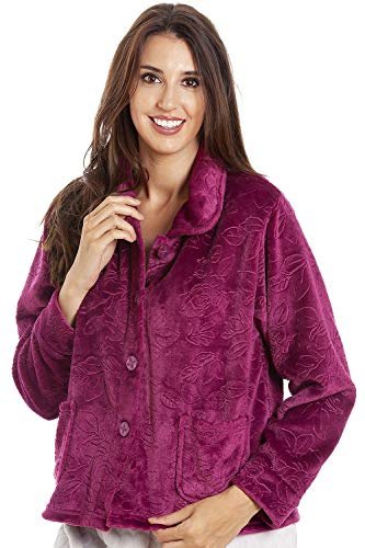 Camille Womens Button Up Rose Embossed Bed Jackets