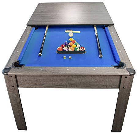 Billard Américain Harmony 6Ft - 206,5 x 116,5 x 80 cm avec Accessoires et Plateau dînatoire - Gris et Tapis Bleu