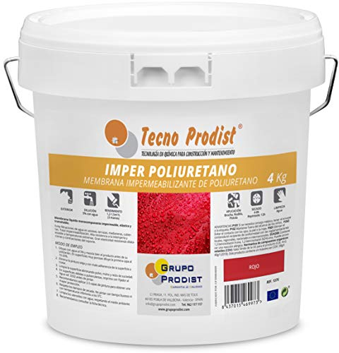 Tecno Prodist IMPER POLIURETANO (4 Kg) ROJO TEJA Membrana de Poliuretano Impermeabilizante para Terrazas muy elástica - Durabilidad y resistencia a la intemperie (A Rodillo o brocha)
