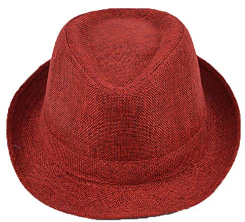 JIER Flacher Hut Sommer Strand Breite UV Schutz Hut Gartenhut Street Style Hut Strohhut Mütze Strandhut Kostüm Accessoires für Herren und Damen (Rot 1,One Size)