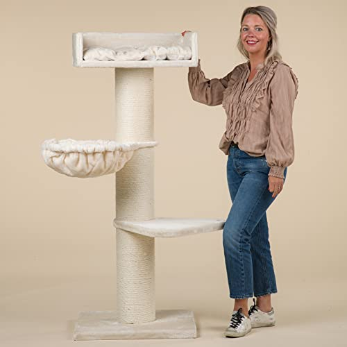 Arbres à Chat RHRQuality pour Grands Chats - Royalty de Luxe - 158 cm de Haut - avec poteaux en sisal Extra épais de 20 cm - Crème