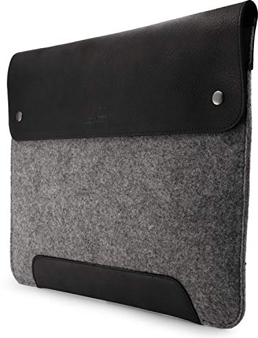 MegaGear Genuine Leather and Fleece Macbook Bag for 15 & 16 Inch - Gray