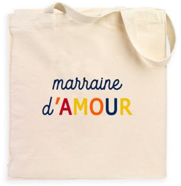 We Are Family - Tote Bag Humoristique Marraine d'amour - Cadeau Original Personnalisé pour Une Marraine - Sac Tissu 100% Coton, Imprimé en France - Naturel