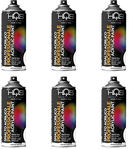 Lot de 6 bombes aérosols vernis acrylique 400 ml - Bombe RAL acrylique noir brillant RAL 9005