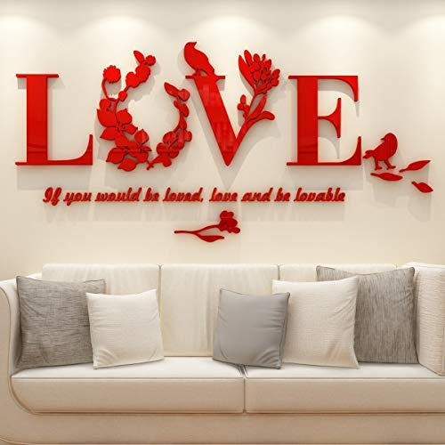 Love Wandtattoo 3D Wandaufkleber Innendekoration Heimdeko Geeignet für Schlafzimmer Wohnzimmer Hintergrund Wandkunst Sticker Wandbilder Rot
