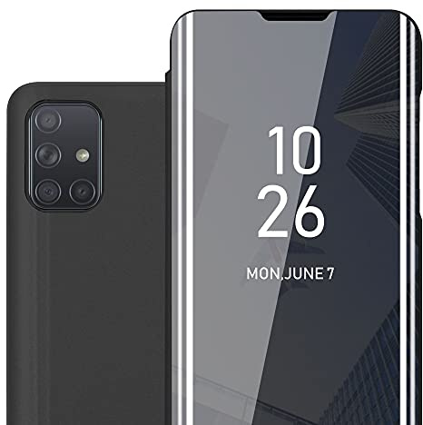 Cadorabo Hülle kompatibel mit Samsung Galaxy A71 4G Schutzhülle TPU Silikon Case 360 View Spiegel, Slim Kratzfest Weiche Gummi mit Rundumschutz Cover Hülle für Galaxy A71 4G in Schwarz