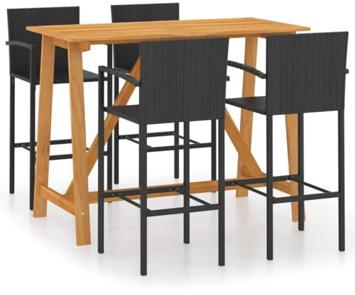 vidaXL Gartenbar Set 5-TLG. Theke Bar Tresen Gartentheke Bartisch Barhocker Stehtisch Barstuhl Gartenmöbel Sitzgruppe Gartenset Schwarz
