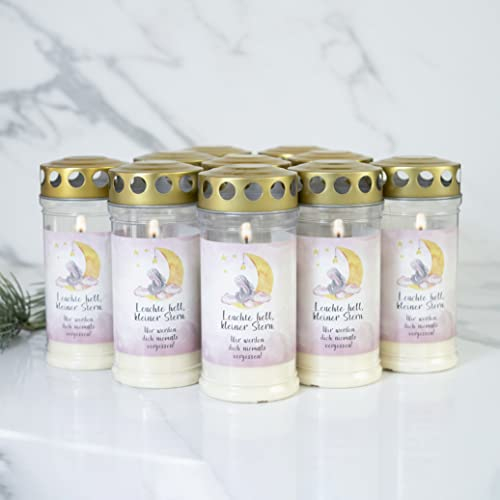 10er Set HOFER GRABKERZEN 4 Tage Brenndauer - Das Original [Sternenkind rosa] Trauerkerzen mit Deckel | Grablicht, Friedhofskerze mit Motiv und Spruch | Kerzen für Grabdeko und Grabschmuck