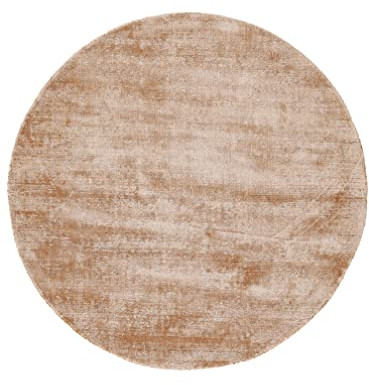 carpetfine Viskoseteppich Rund AVA Beige Ø 120 cm | Moderner Teppich für Wohn- und Schlafzimmer