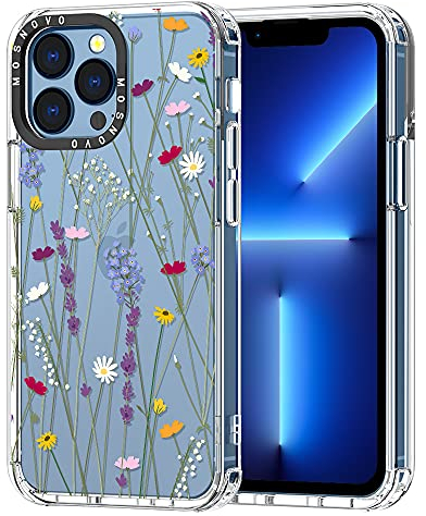 MOSNOVO Case for iPhone 13 Pro, [Buffertech 6.6ft Military-Grade Drop Protection] [Anti Peel Off Tech] Clear TPU Bumper Phone Case Cover Design - Floral Garden