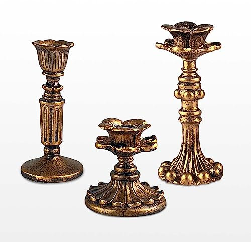 Kolnlala Französischer nostalgischer Kerzenhalter aus Kunstharz, Blumenmuster, Antik-Bronze/Möbeldekoration/Retro-Ornamente Kerzenständer (Bronze)