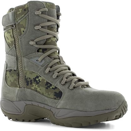 Reebok ERT - Stivali tattici impermeabili con cerniera laterale, da uomo, mimetici, Stampa mimetica verde salvia, 9.5