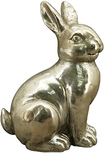ETC putziger origineller sitzender Osterhase Silber antik matt-glänzend ungleichmäßige Oberfläche (klein Blick nach rechts)