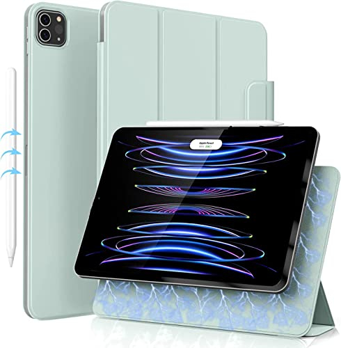 ZOYU Hülle für iPad Pro 11 2022/2021/2020, Automatischer Schlaf/Aufwachen, Magnetisch Abnehmbare Smart Folio Verstellbare rutschfeste Hülle für iPad Pro 11 Zoll, Hellgrün