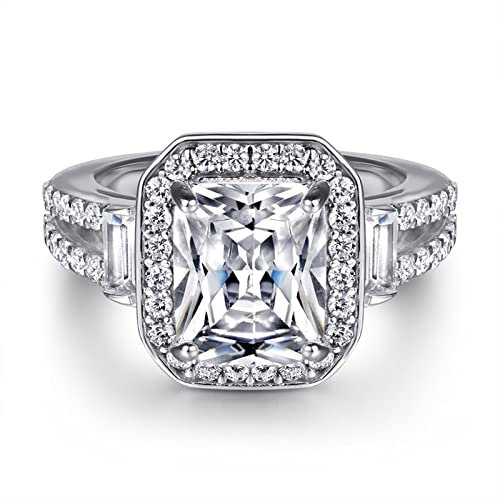 Whoiy Klassisch Damen-Ring 925 Sterling Silber mit Rund Zirkonia, Ringe Unikate Trauringe für Jubiläums für Frauen Zeitloses Design Weiß Gr.47 (15.0)