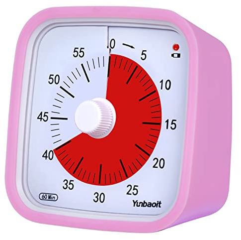 Visueller Timer, Yunbaoit Verbesserter 60 Minuten Countdown Timer für Kinder Erwachsene mit Alarm bei Niedrigem Batteriestand, Leises Zeit Management Werkzeug mit optionaler Alarm (Rosa)