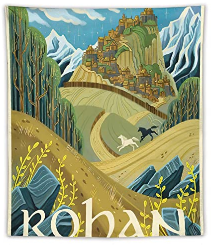 Rohan Vintage-Reise-Wandteppich, Motiv: Herr der Ringe, Film-Wandteppich, Wandkunst, Schriftrolle aus Polyester