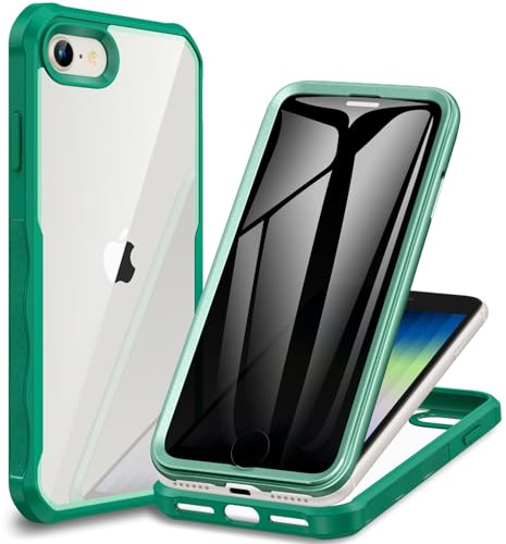 CENHUFO Sichtschutz Hülle für iPhone SE 2020/ SE 2022/ iPhone 8/iPhone 7, 360 Grad Handyhülle Schutzhülle mit Eingebautem Privacy Panzerglas Displayschutz Stoßfest Anti Spy Full Cover Case - Grün