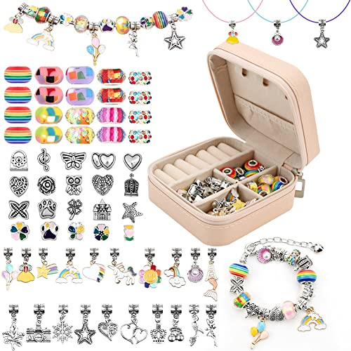 Bekecidi Mädchen Charm Armbandherstellungs Set, Schmuckherstellungs-Set mit Box, DIY-Perlen für Armbandherstellung Zubehör-Set, Kunst und Handwerk Geschenke für Kinder, Mädchen, Alter 5–12 Jahre