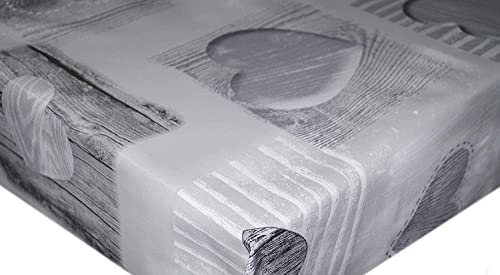 Plain Wooden Grey Hearts PVC Tablecloth White Grey Wood Effect Patchwork Love Hearts PVC Plastic Vinyl Oilcloth Wipe Clean Party Table Cloth Protector (100cm x 140cm Rectangle 39 x 54 inches)
