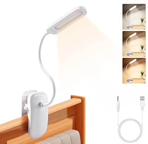 Diboniur Schreibtischlampe Klemmbar, Wiederaufladbare Nachttischlampe Touch Dimmbar, 3 Farben und dimmbar, 360° flexible Klemmleuchte Bett für Studium und Arbeit, Clip-on, USB-Anschluss