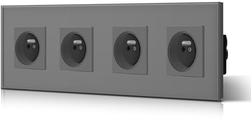 BSEED Prise Murale Prises de courant Alternatif 1 Gang Cadre en Verre Trempé Norme Française 16 Amp 240V 299mm Gris