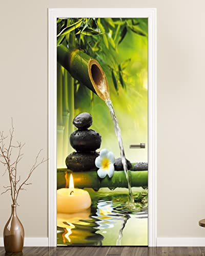 FLFK Autocollant mural pour porte - Zen, peler et coller, taille combinée 81,3 x 203,2 cm, divisé en 2 pièces