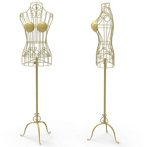 HWSY Weibliche Schaufensterpuppe aus Metall, höhenverstellbar, Drahtrahmen, Kleiderständer, 170 cm hoch, Schneiderpuppe (Color : Gold) Interesting
