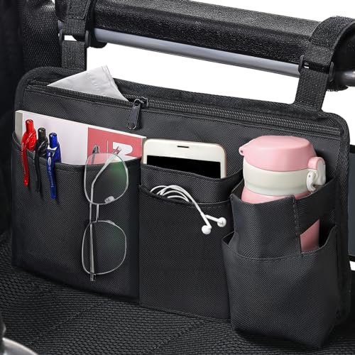 CTWWFS Upgrade Wheelchair Side Bag with Cup Holder, Armrest Accessories for Wheelchair, Rollator, Walker, The Perfectly Organized to Free your Hands and Bring you A Wonderful Life Experience (Black)