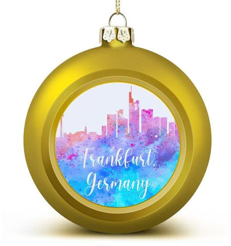 Aquarell Kunst Stadtbild Weihnachtskugeln Ornamente Deutschland Frankfurt City Skyline Weihnachtsdekorationen Baumkugeln für Urlaub Hochzeit Party Dekoration Xmas Hängende Kugeln Baumschmuck