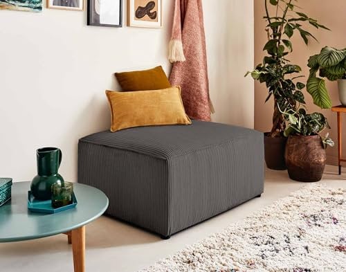 Bestmobilier Topaze - Hocker - aus Cord Grau