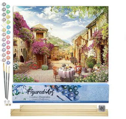 Figured'Art Peinture par Numéro Adulte Table mise pour le Petit Déjeuner - Activité Manuelle Kit de Loisir Créatif DIY Numéro d'Art Complet - 40x50cm avec châssis en bois à monter
