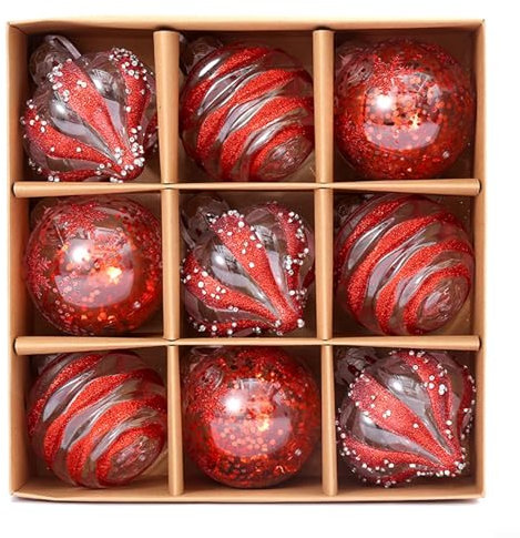 9 x Weihnachtskugeln, lebendige Weihnachtskugeln in Blau, Rot, Gold und mehr, 9 Stück (rot)