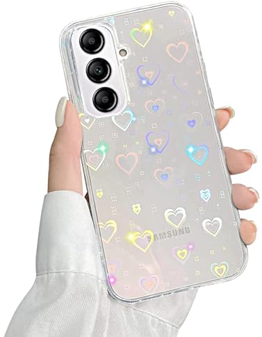 QUESPLE Kompatibel mit Samsung Galaxy A14 5G Hülle Transparent Glitzer Herz Muster für Frauen Mädchen Mode Weiche Langlebige Schlanke TPU Handyhülle, Hart PC Rückseite Kratzfest
