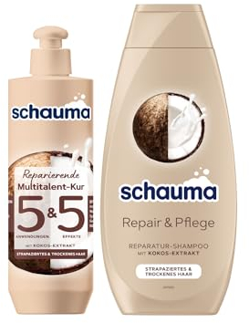 Schauma 5&5 Reparierende Multitalent-Kur (300 ml) Haarmaske Haarkur Splissversiegelung & Schwarzkopf Reparatur-Shampoo Repair & Pflege (400 ml) repariert Kokos-Extrakt