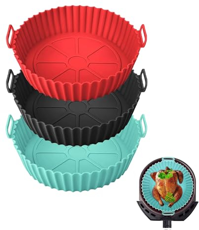 Atsmoce® 3 Stück Silikonform für Heißluftfritteuse(20cm), Airfryer Silikonbackformen, Wiederverwendbar Air Fryer Silikon Pot Liners für Heißluftfritteuse, Backofen, Mikrowelle (B)