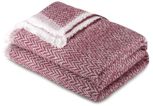 MERCURY TEXTIL- Manta de Algodón, Cuatro Estaciones (Granate, 120 x 180 cm) | Espiga Decorativa con Flecos Extra Suave. Colcha Multiusos para Sofá, Cama, Cubre Sofá