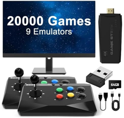 YTFSKFUI Retro Games Console, 10000+ Classic Games Plug & Play Games Consoles with 64G Card, Game Stick with Dual 2.4G Wireless Game Controller, Video Handheld Games Consoles for Kids Adults
